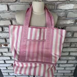 Victoria secret pink and white stripe new tote with cooler on bottom.  NWT